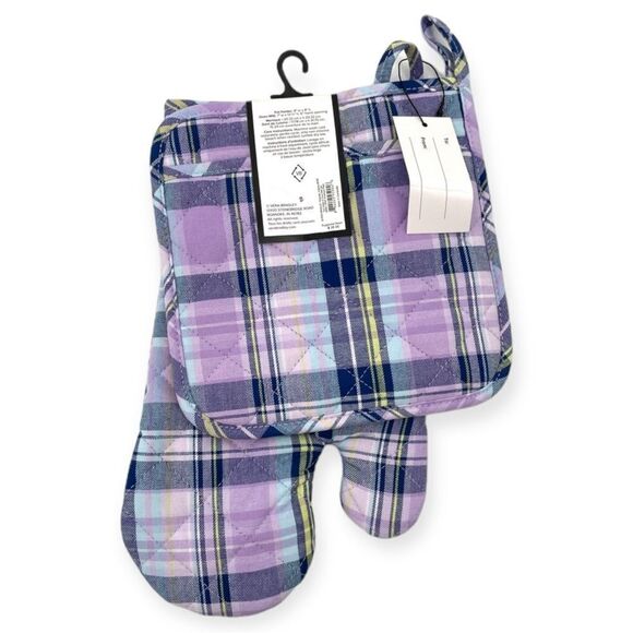 ~Vera Bradley Cotton Pot Holder & Oven Mitt Set in Amethyst Plaid NWT - Picture 3 of 8